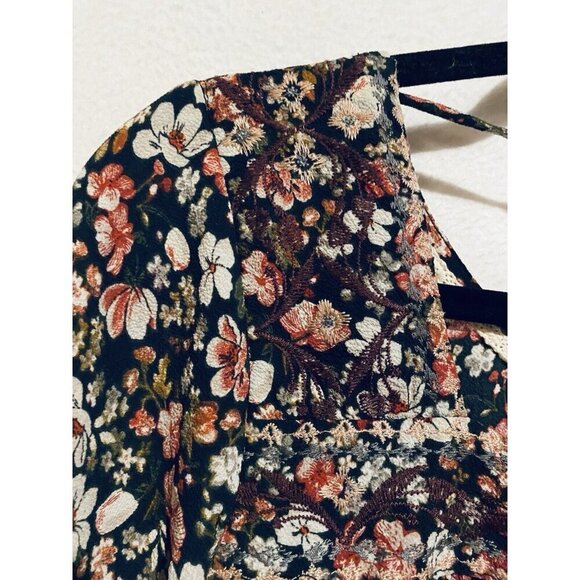 Knox Rose Top Womens XL Black Floral Embroidered Tasseled Boho Peasant Flowy - Picture 4 of 8
